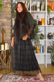 Enid Plaid Tulle Midi Skirt Khaki